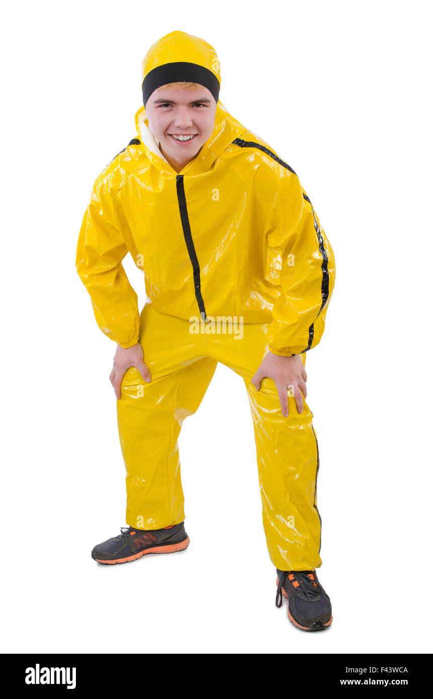 Man in yellow suit isolated on white Stock Photo Alamy