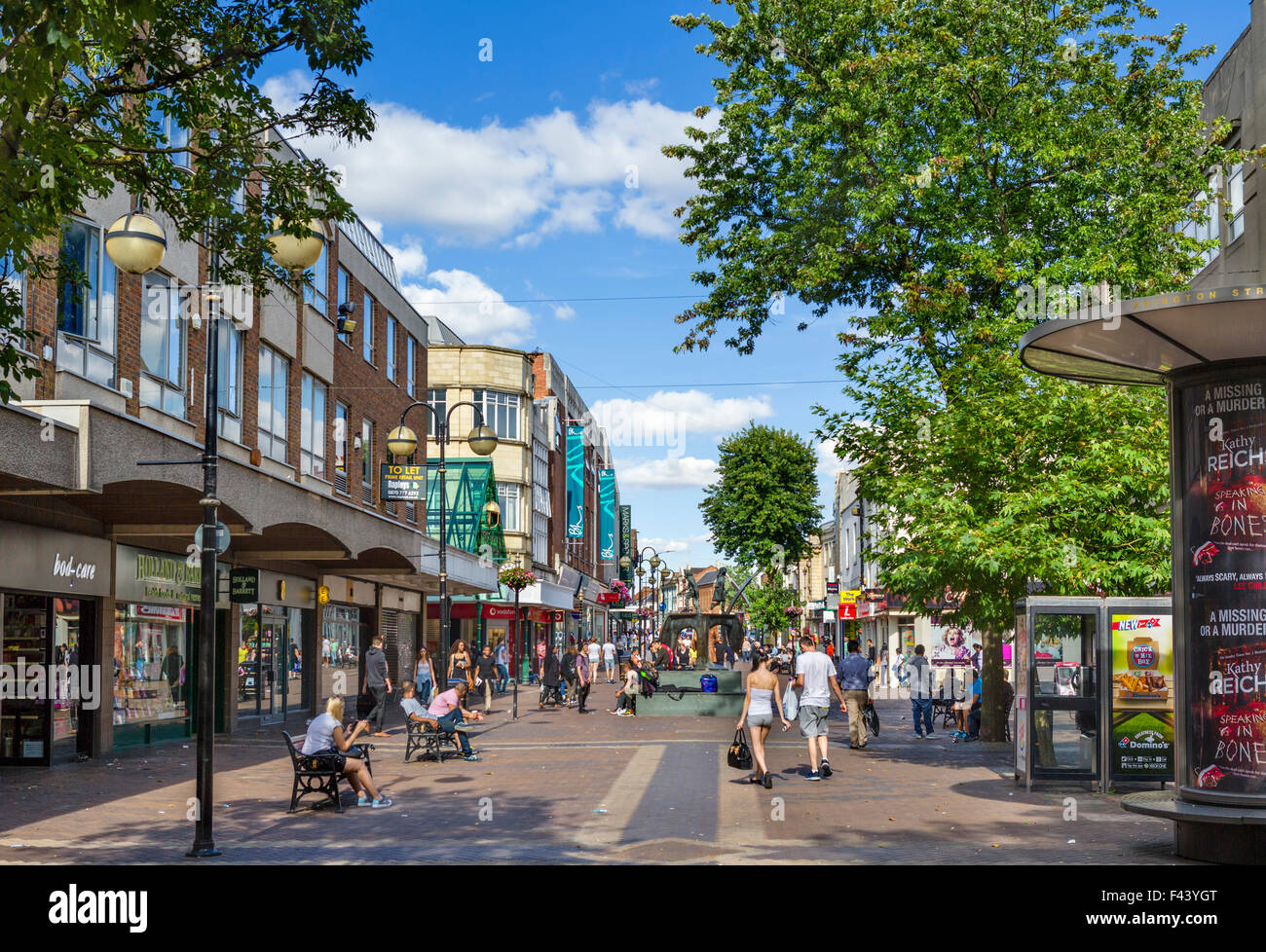 Shops on Abington Street in the town centre, Northampton, Northamptonshire, England, UK Stock Photo