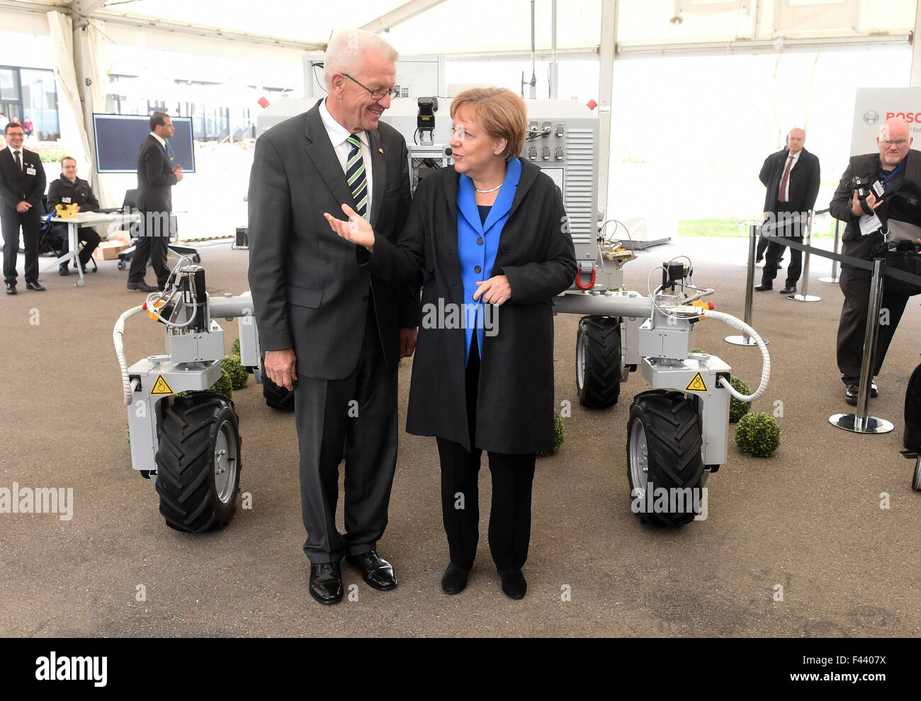 Deep Field Robotics Renningen, Germany. 14th Oct, 2015. German Chancellor Angela Merkel and ...