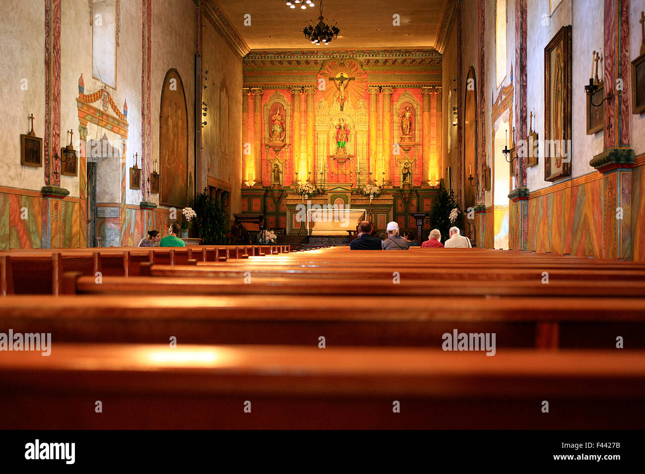 Interior of the Santa Barbara Mission Chapel in California. A Catholic church dating from 1786 but restored in 1925 Stock Photo