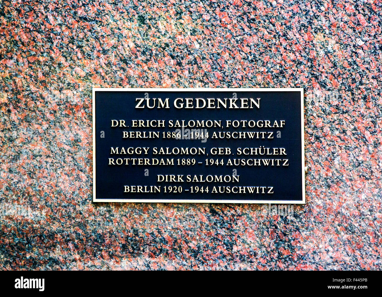 Memorial Plaque for Ernst Salomon at the jewish cemetery Berlin Weissensee. Salomon was one of the most prominent  Photographers Stock Photo