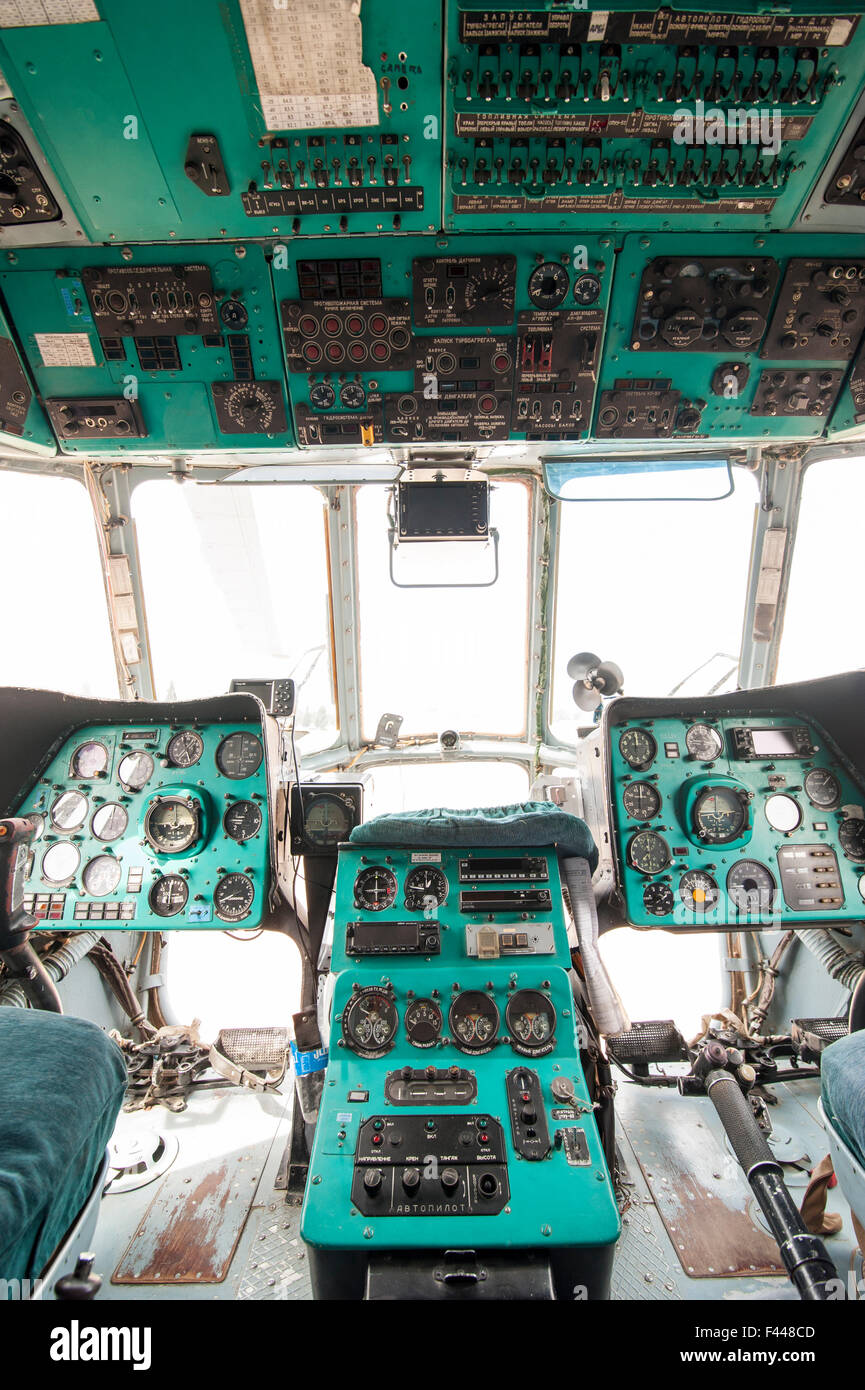 Interior details of Mil Mi-8 helicopter cockpit Stock Photo