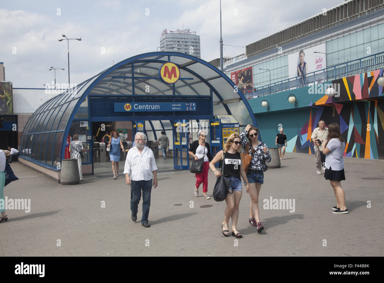 People emerge from the central train station in Warsaw, Poland during the summer vacation months. Stock Photo