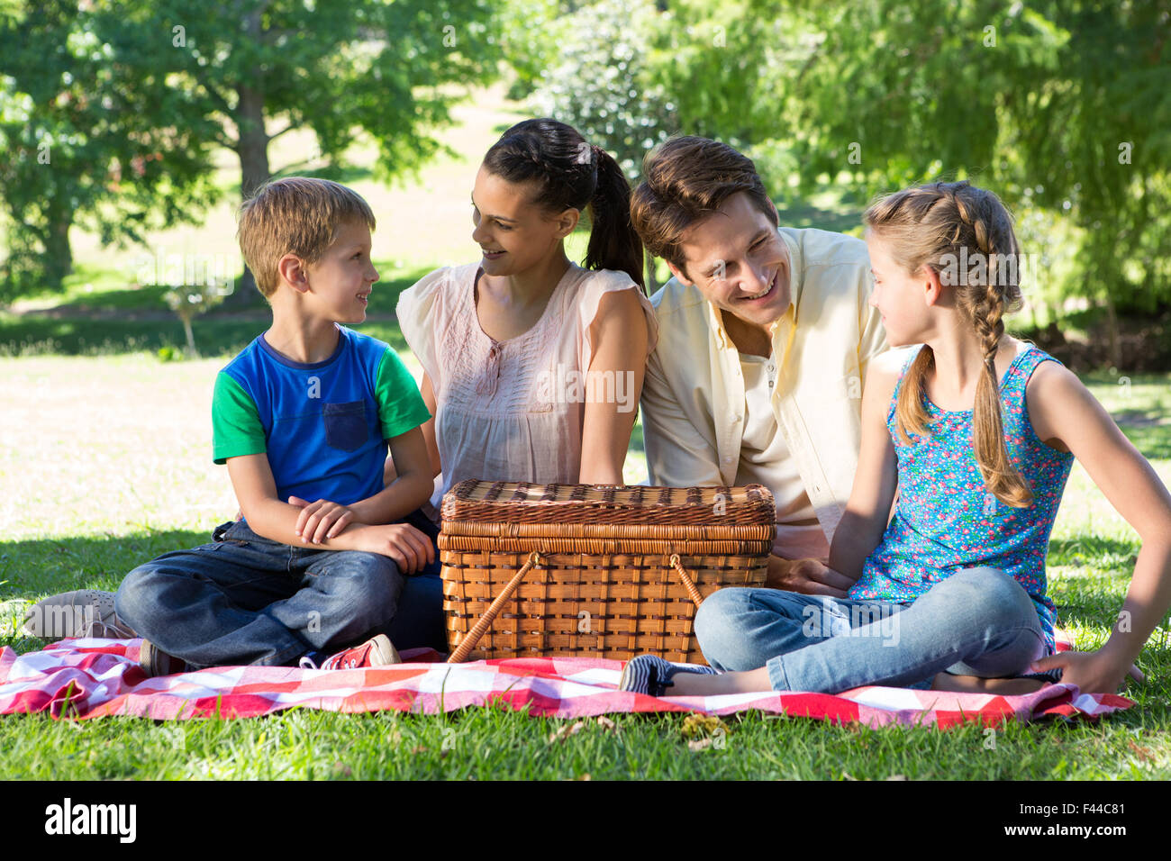 Happy family on a picnic in the park Stock Photo - Alamy