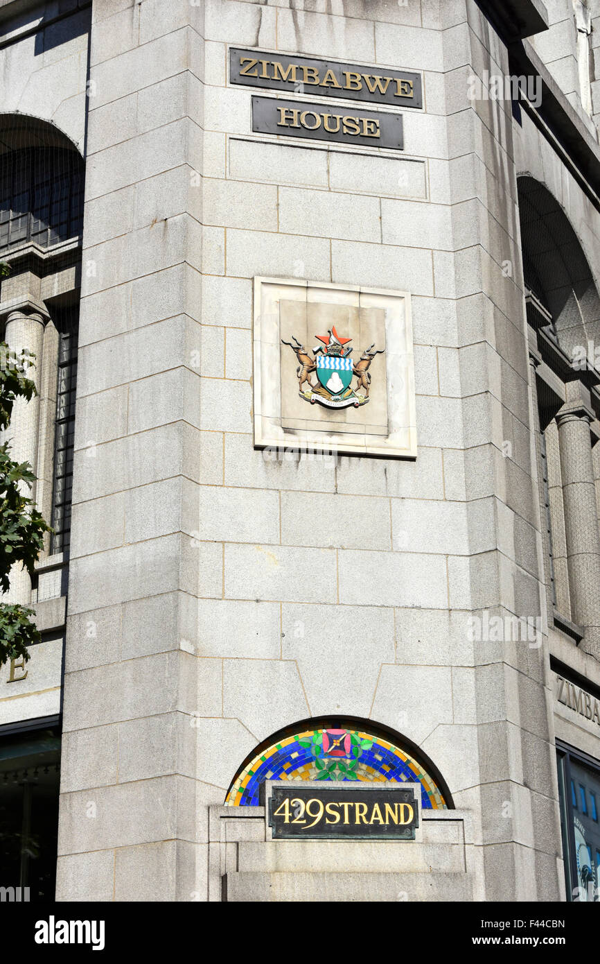 Corner façade of Zimbabwe House location of the  Zimbabwean Embassy building in the Strand London England UK Stock Photo