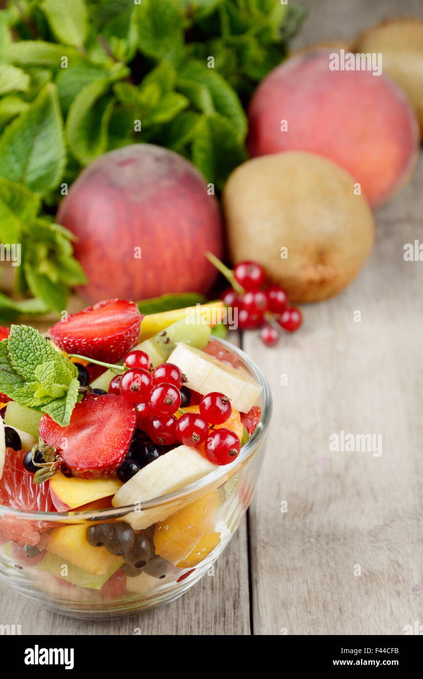 Fresh tasty fruit salad Stock Photo