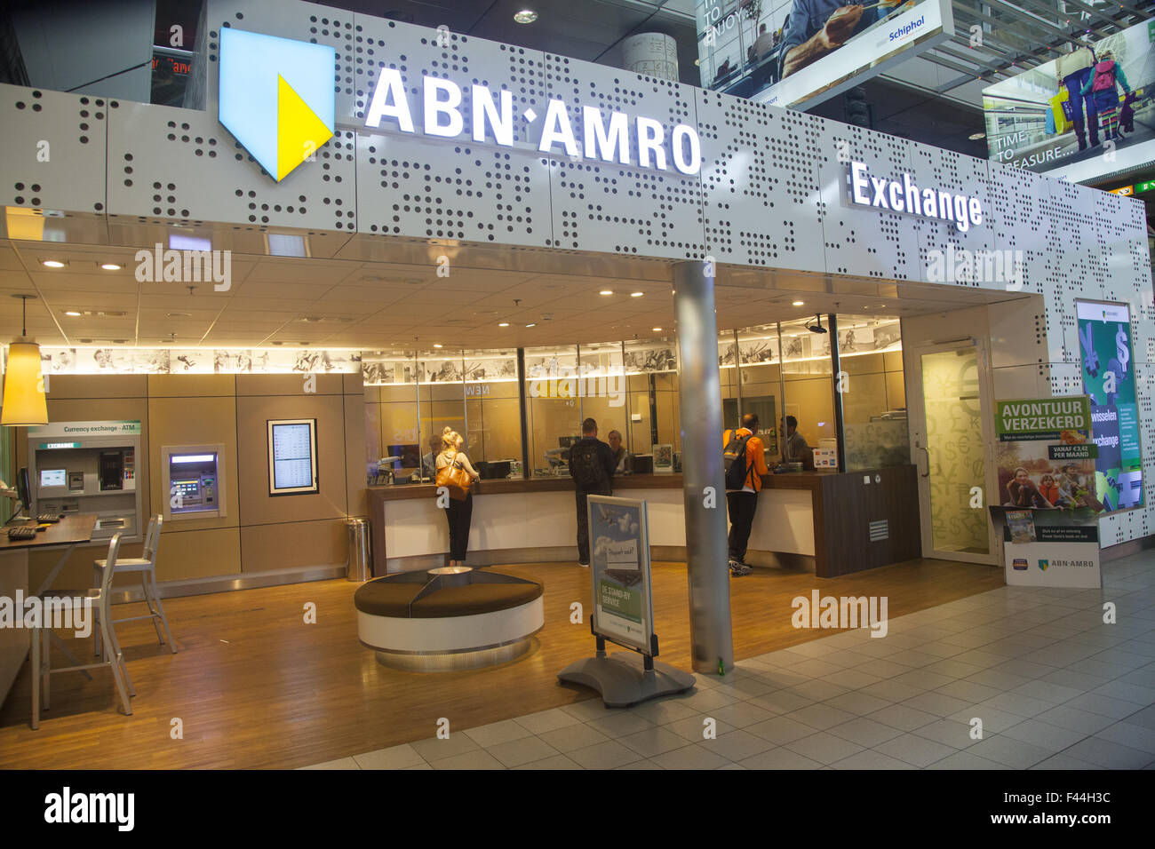 Currency exchange inside Shiphol International Airport in Amsterdam, Netherlands Stock Photo