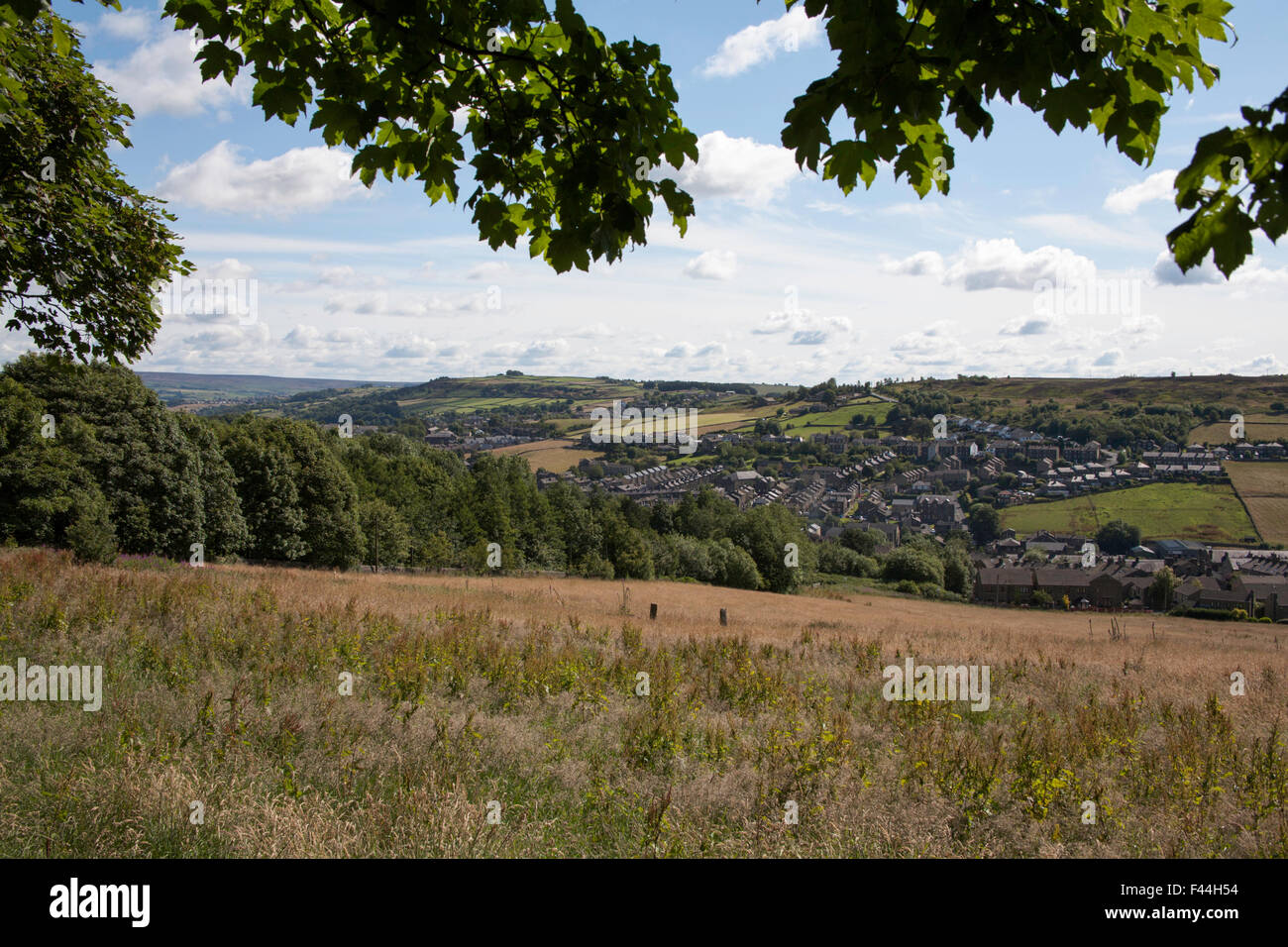 A view of Haworth  and Brow Moor   from above Marsh Lane Haworth West Yorkshire England Stock Photo