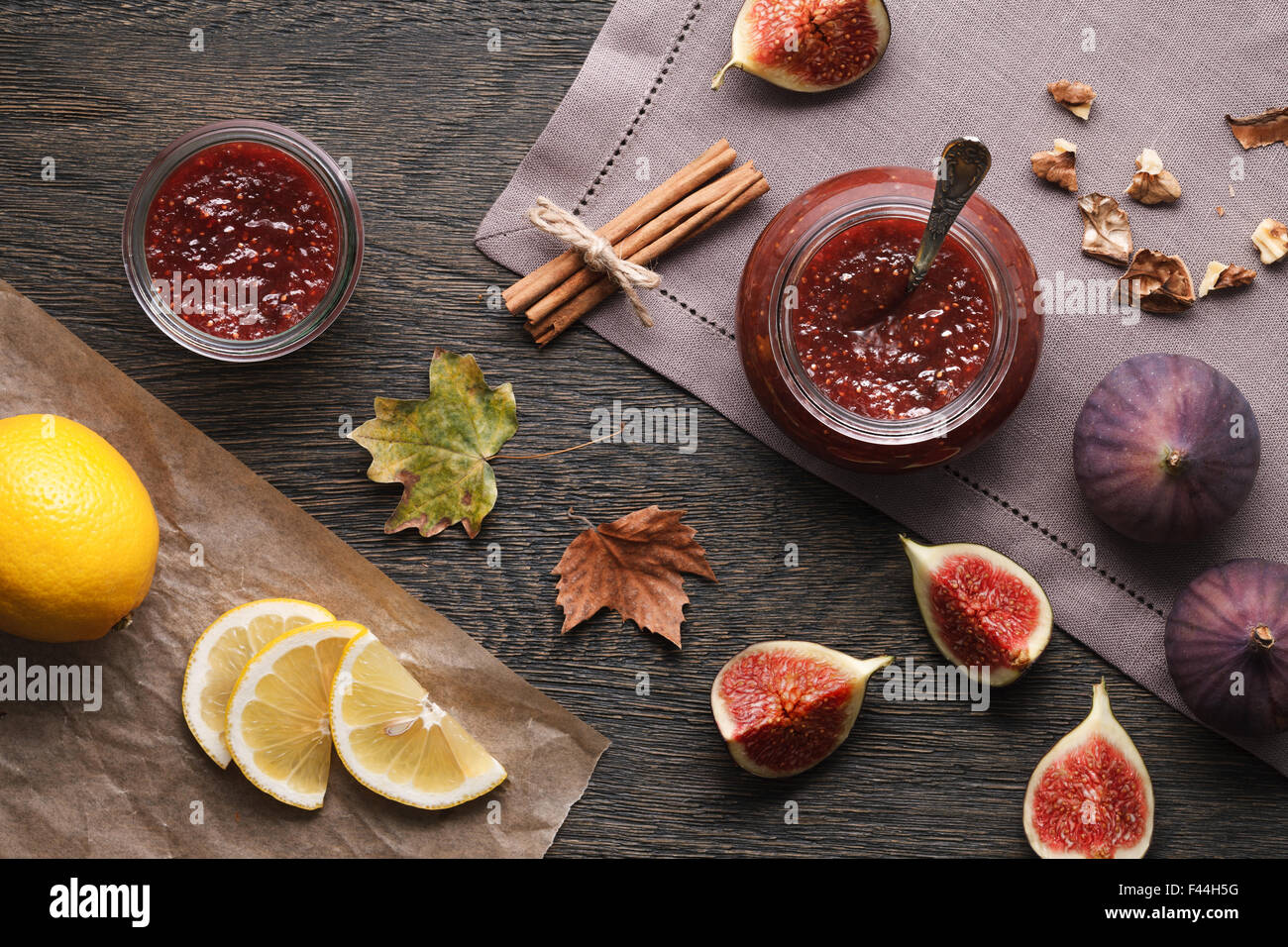 Fig jam and ingredients Stock Photo