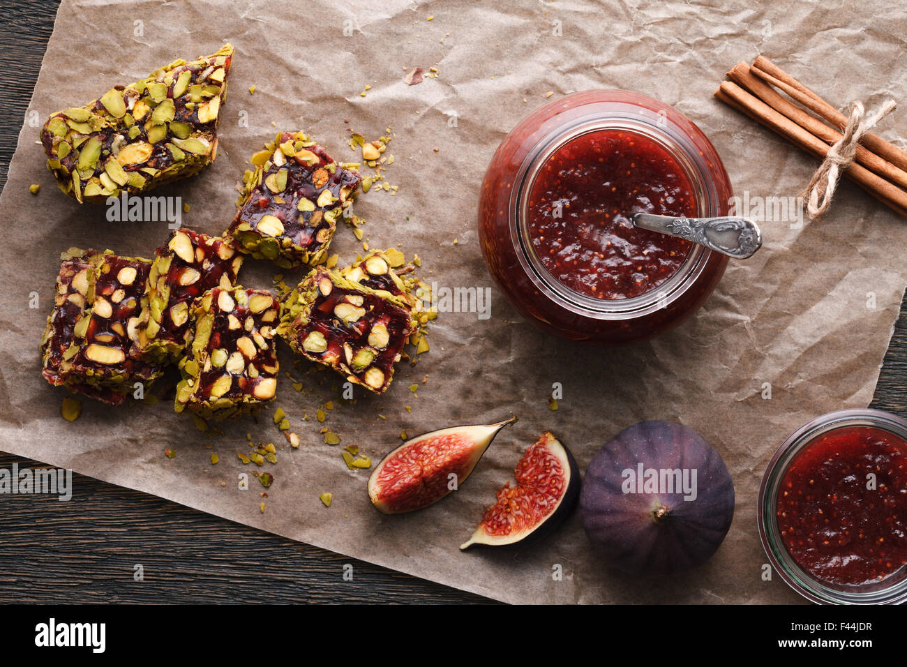 Fig jam and turkish delights Stock Photo