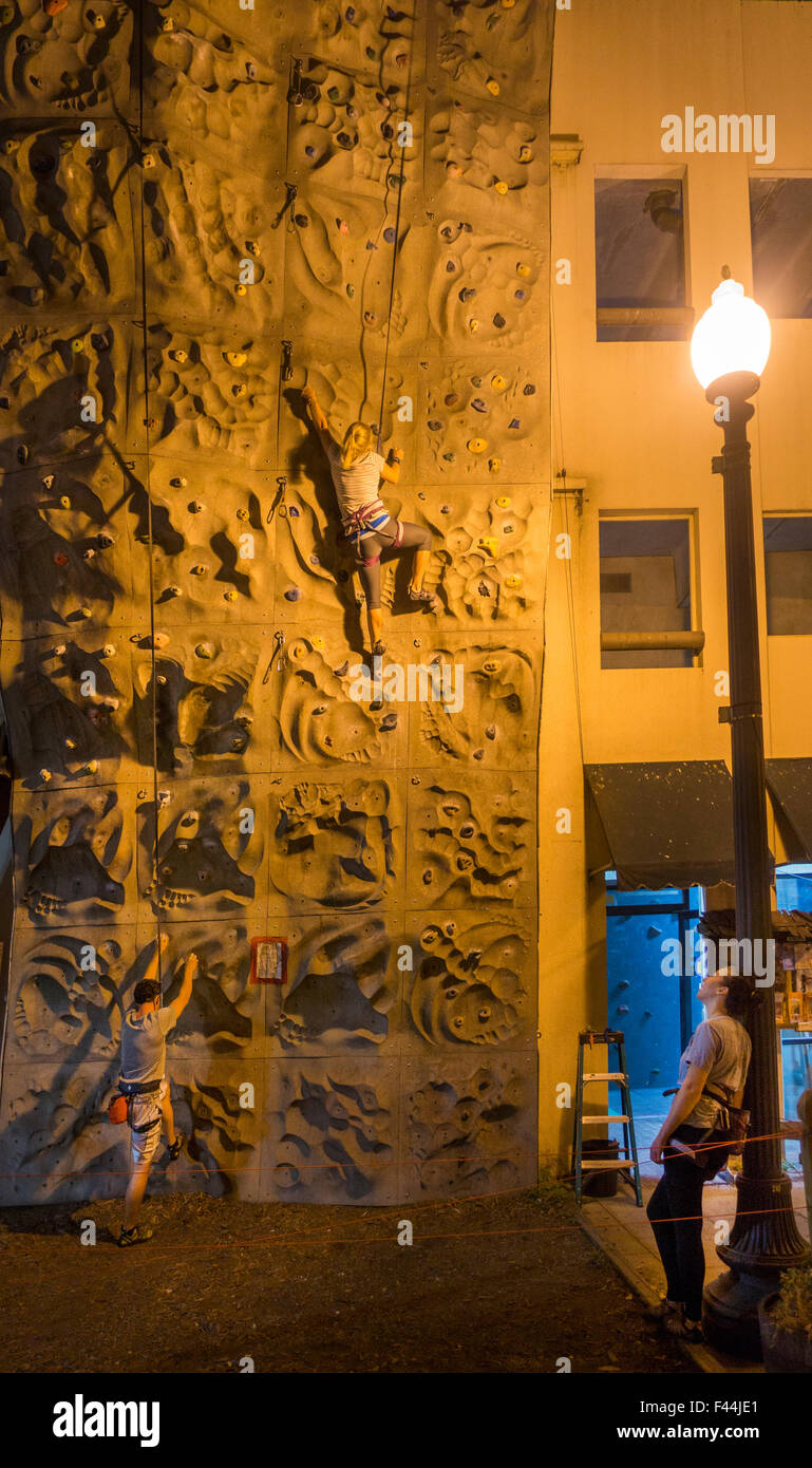 Climbing equipment store climbing wall hires stock photography and