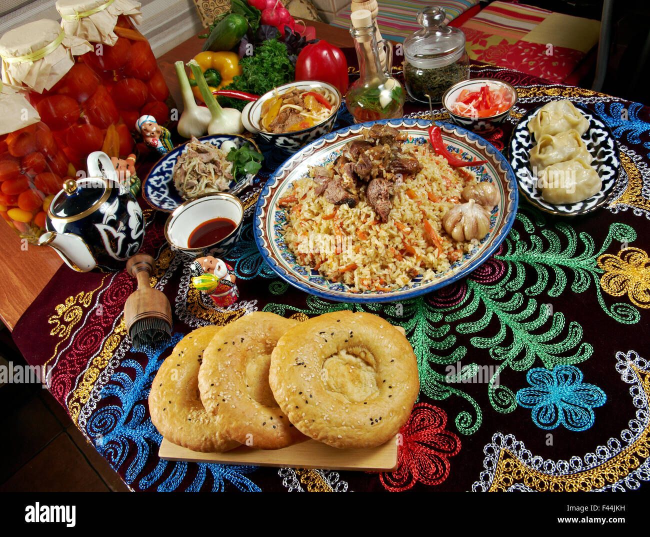 food set Central Asian cuisine Stock Photo Alamy
