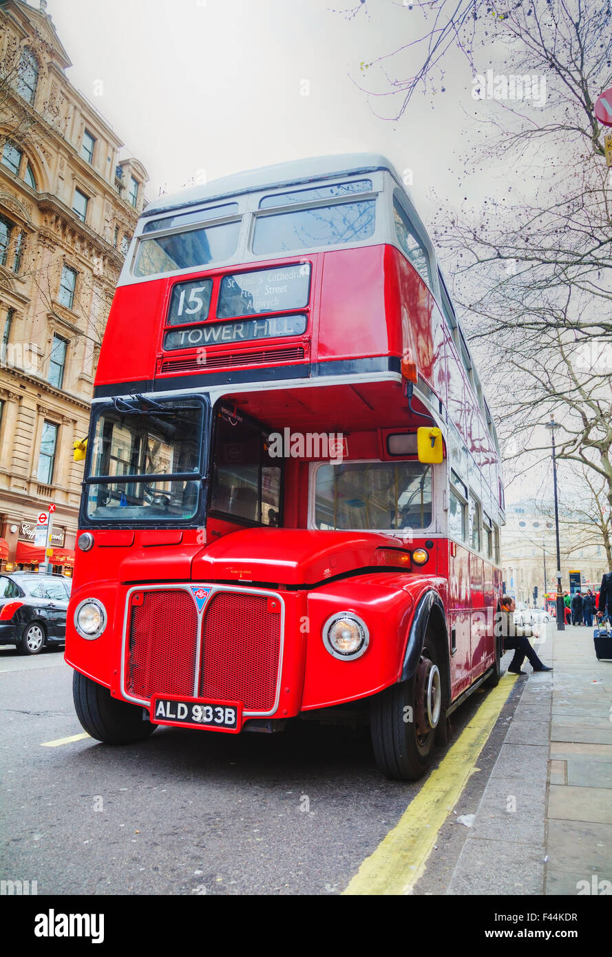 Iconic red double decker bus in London Stock Photo