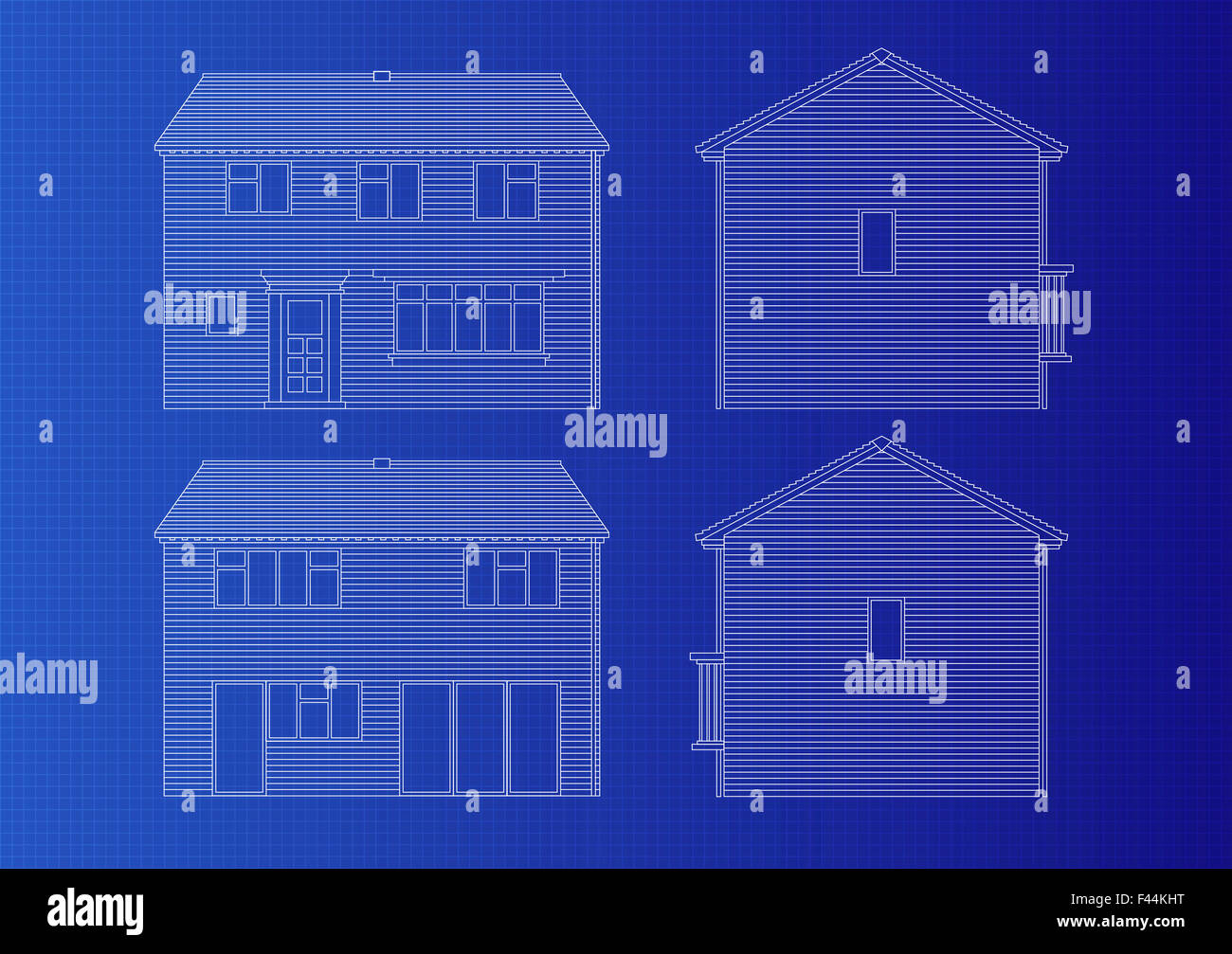 Blueprint plan of 3 bedroom house Stock Photo Alamy