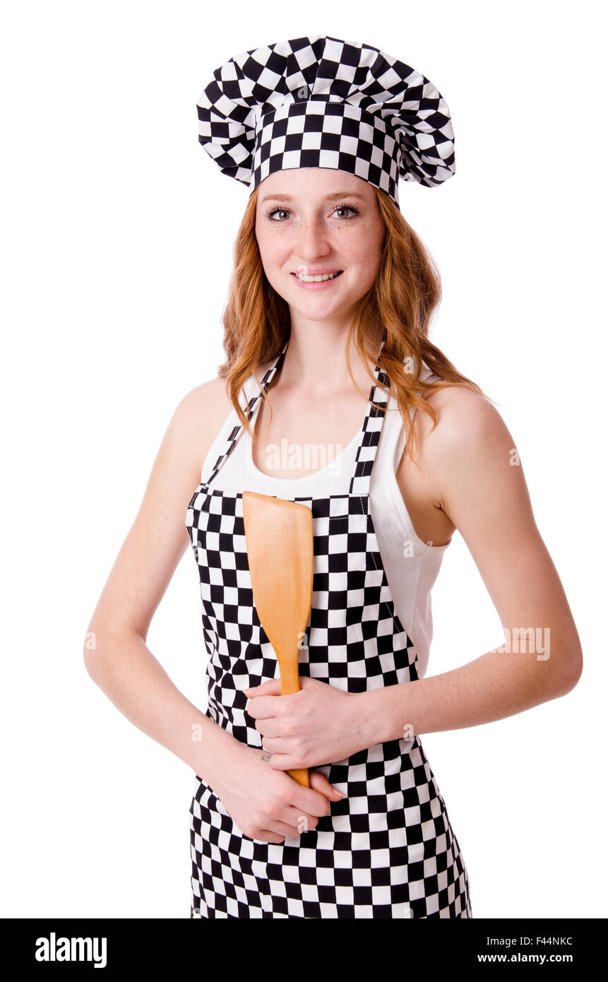Female chef isolated on white Stock Photo Alamy