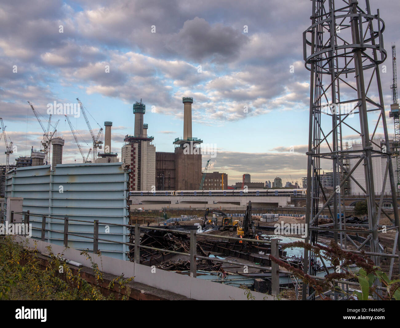 As a a part of the redevelopment of Battersea Power Station and the general area, the Battersea gas holders are being removed Stock Photo