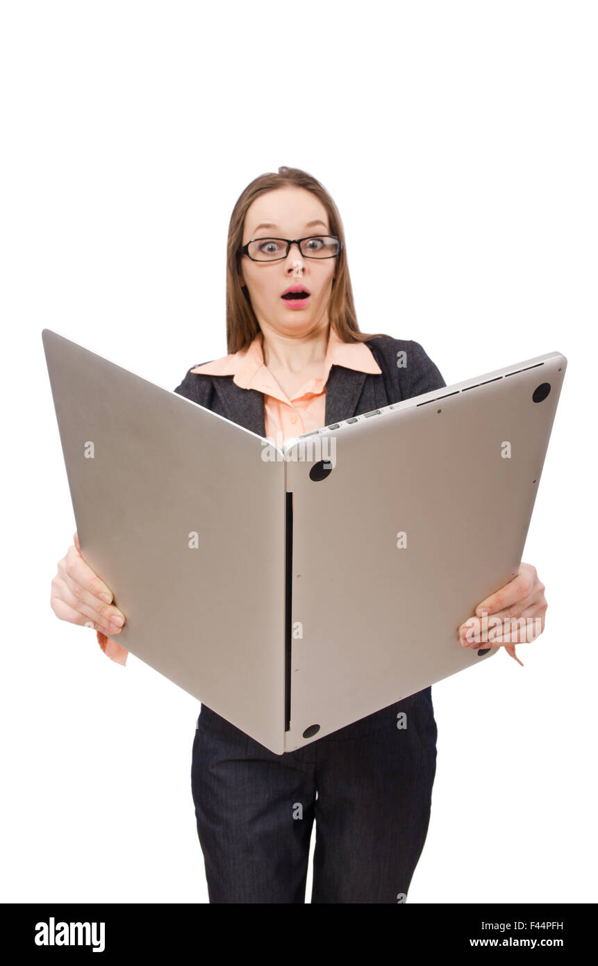 Working lady with laptop isolated on white Stock Photo - Alamy
