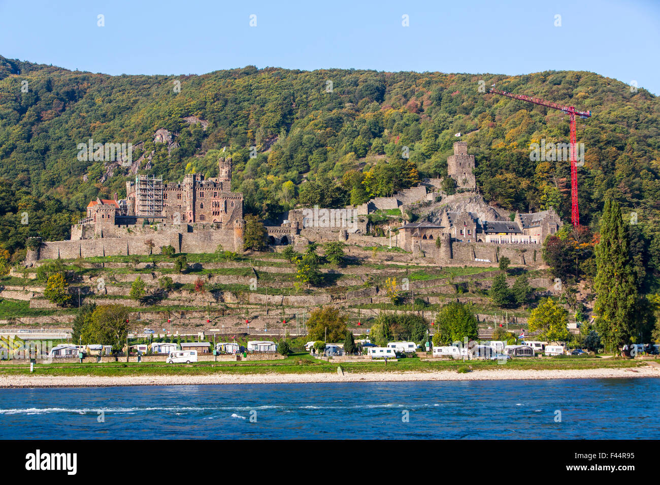 Burg Reichenstein, castle Trechtingshausen with, Rheingau, the UNESCO World Heritage Upper Middle Rhine Valley Stock Photo
