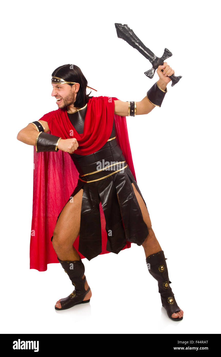 Gladiator holding sword isolated on white Stock Photo - Alamy