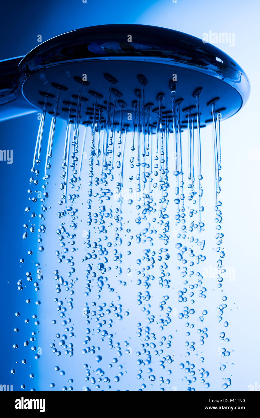 Shower Head with Running Water Stock Photo