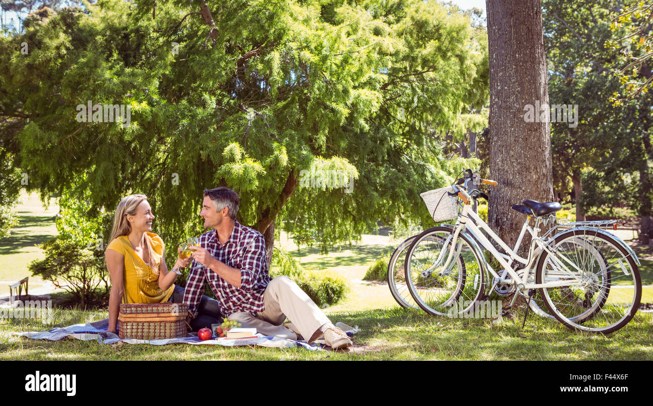 Couple having a picnic in the park Stock Photo - Alamy