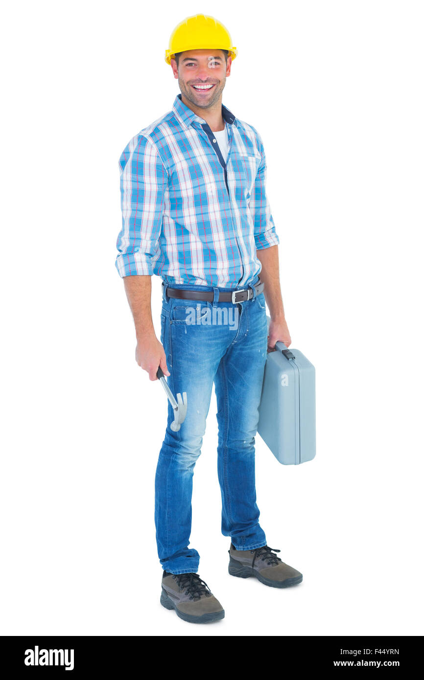 Manual worker with hammer and toolbox Stock Photo