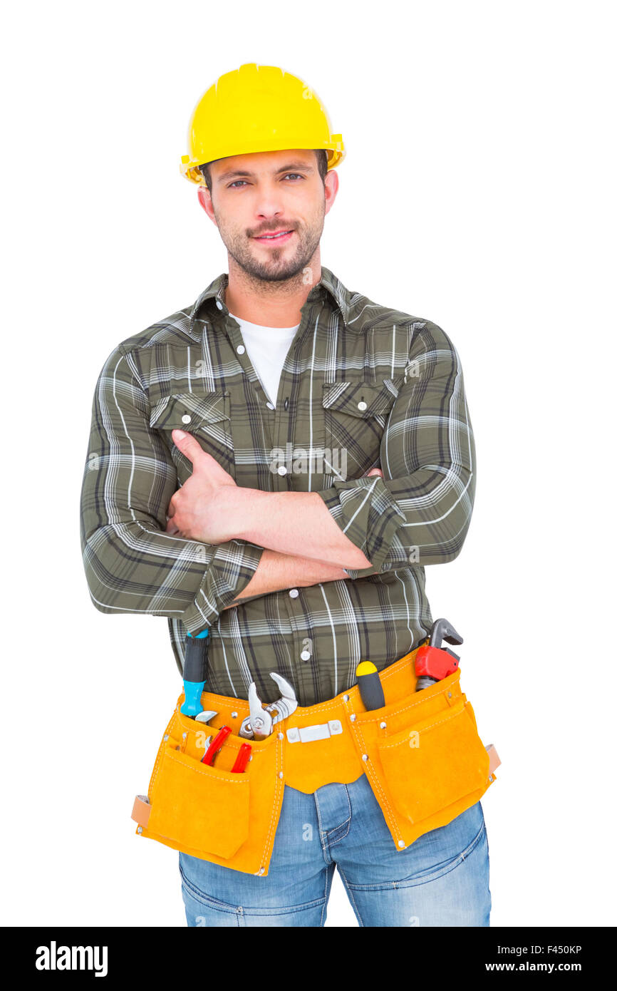 Manual worker with tool belt Stock Photo