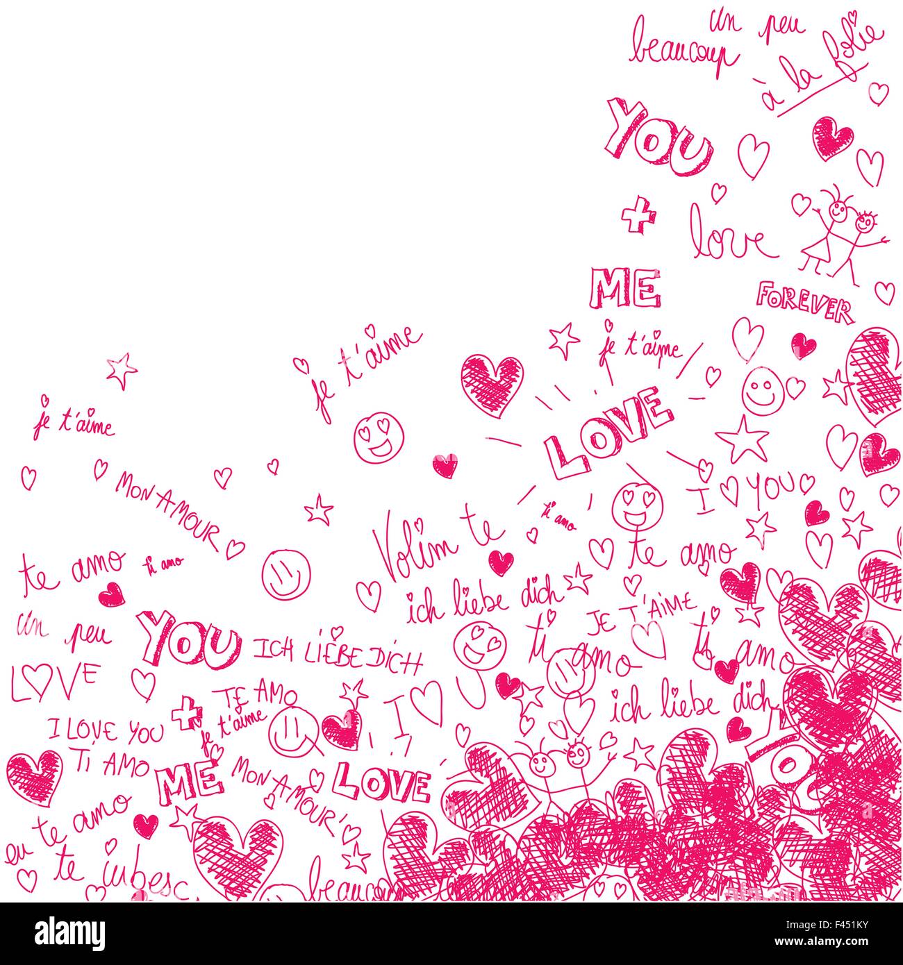 Love background with hand made doodles Stock Vector