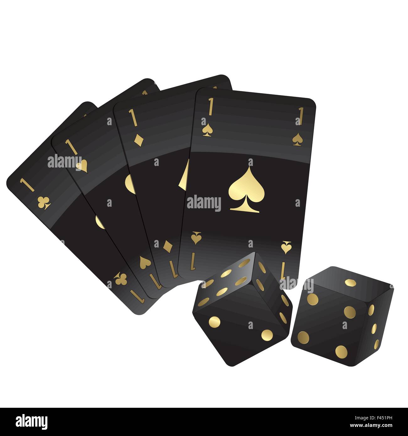 Black and gold cards and dices Stock Vector