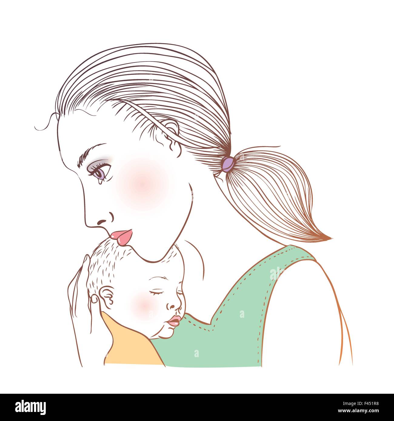 Mother feeding her baby with spoon. Vintage style and colors. Vector  illustration. EPS10 Stock Vector Image & Art - Alamy