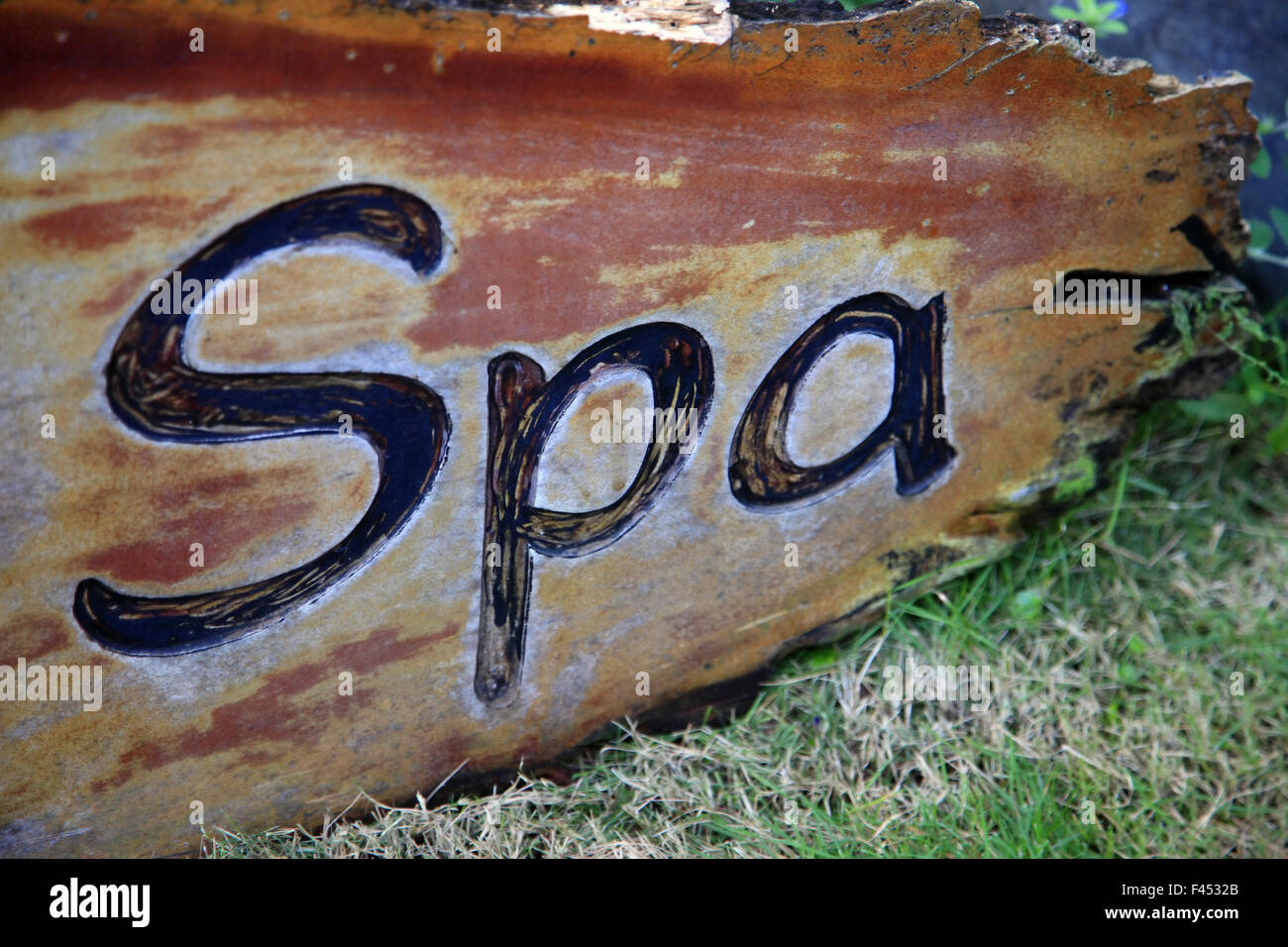 The wooden tablet with an inscription Spa Stock Photo - Alamy