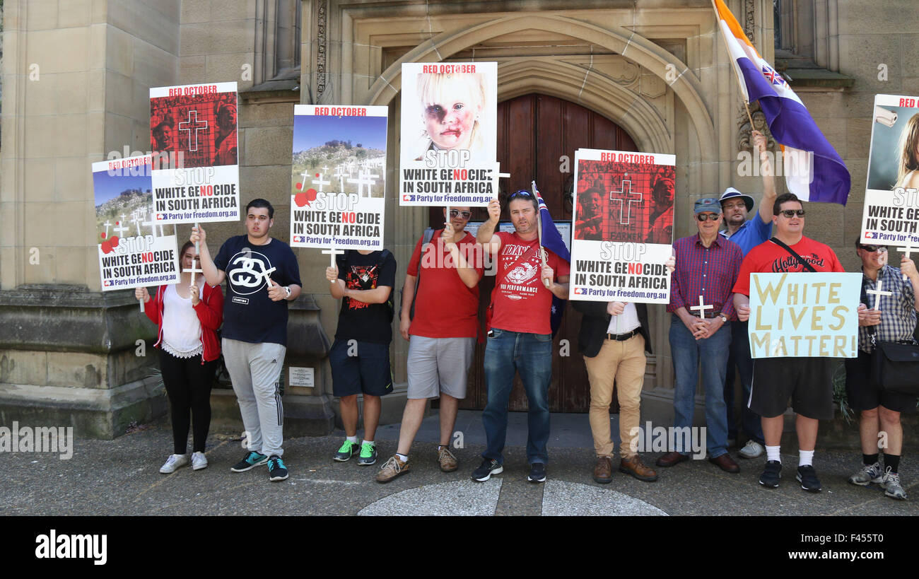Sydney, Australia. 19 April 2016. Party for Freedom organised a Red October rally against white genocide in South Africa. Stock Photo