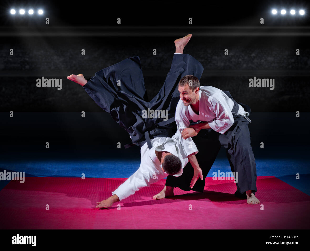 Two martial arts fighters at sports hall Stock Photo Alamy