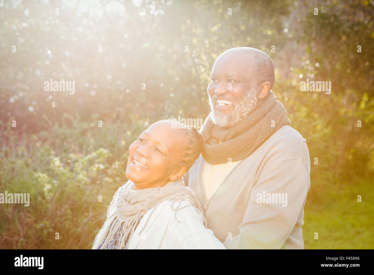 Happy peaceful senior couple embracing Stock Photo