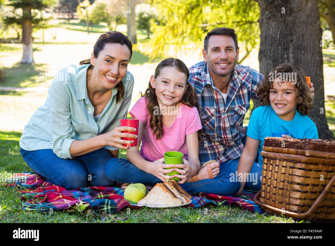 Happy family on a picnic in the park Stock Photo - Alamy