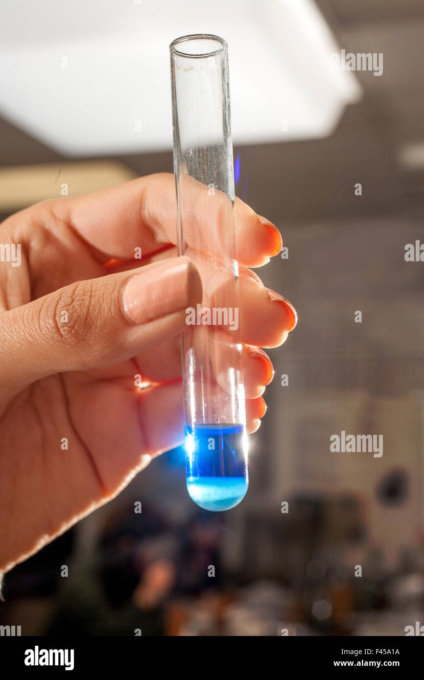 After qualitative analysis, a test tube of blue precipitate indicates