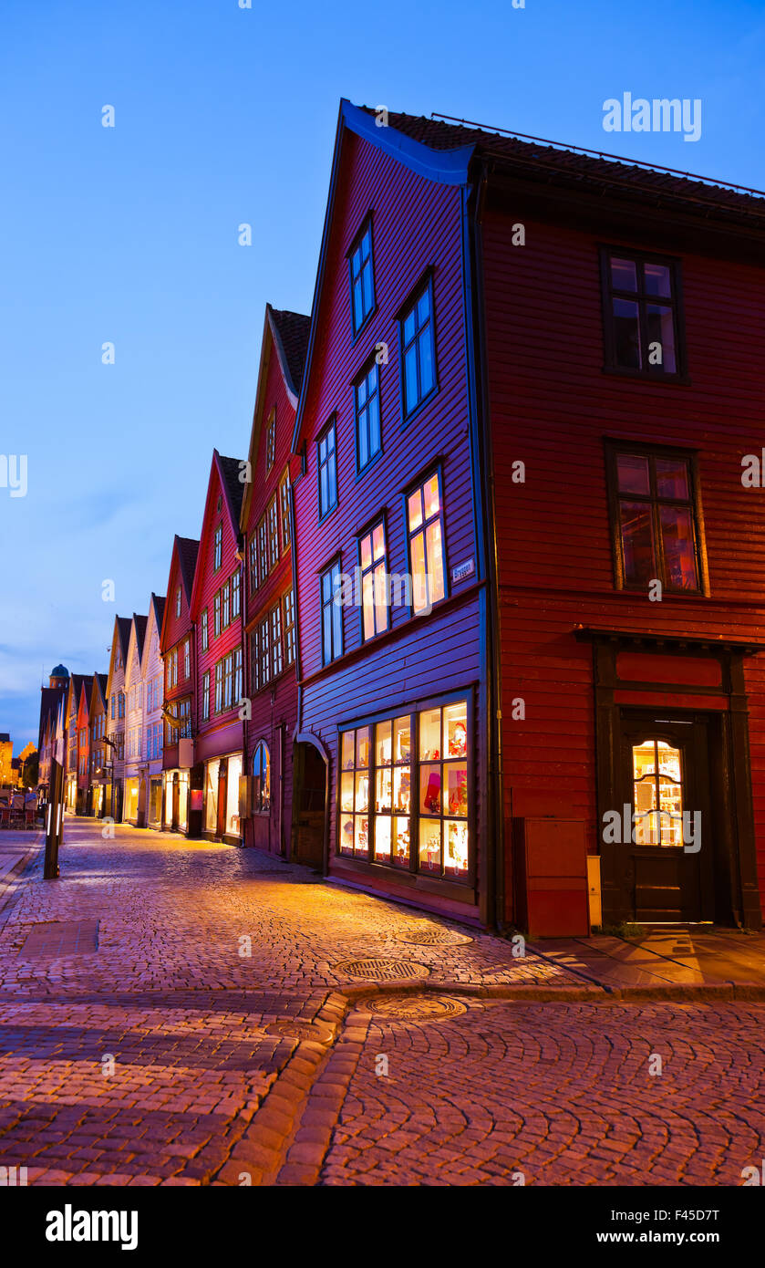 Famous Bryggen street in Bergen - Norway Stock Photo
