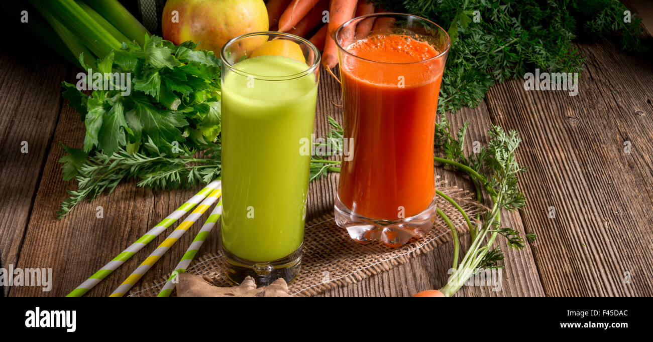 Freshly squeezed vegetable juices Stock Photo