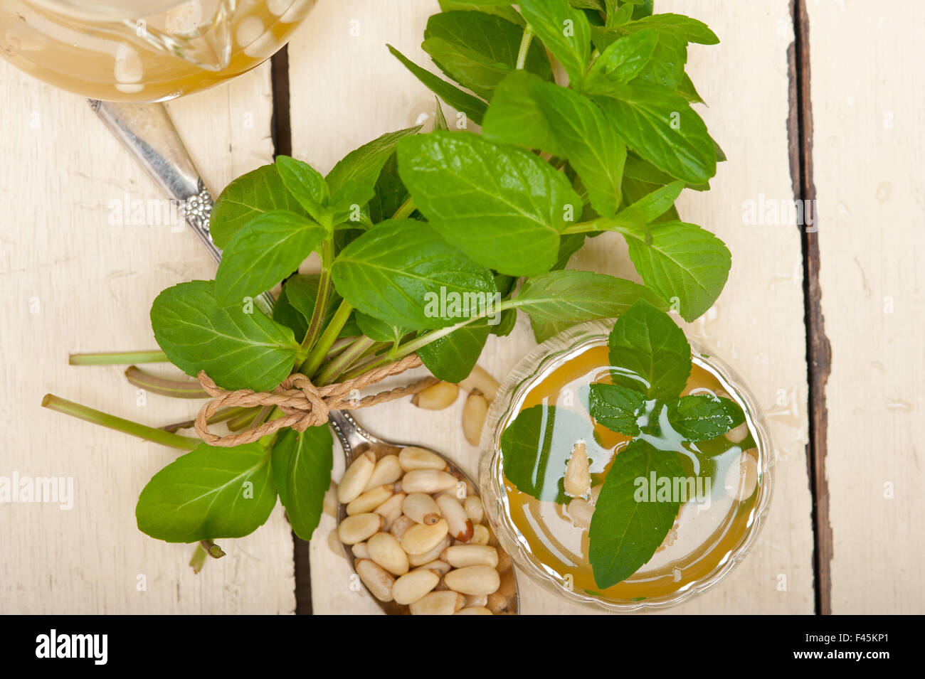 Arab traditional mint and pine nuts tea Stock Photo Alamy