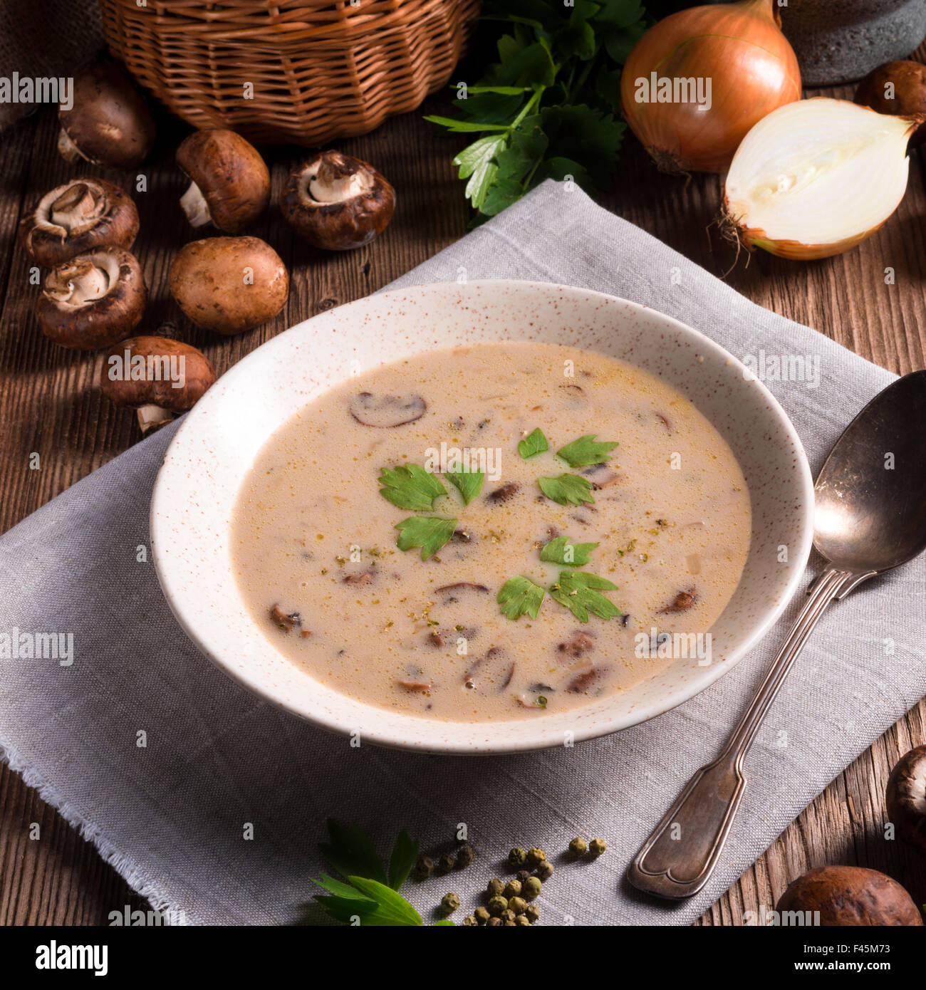 Creamy Mushroom Soup Stock Photo - Alamy