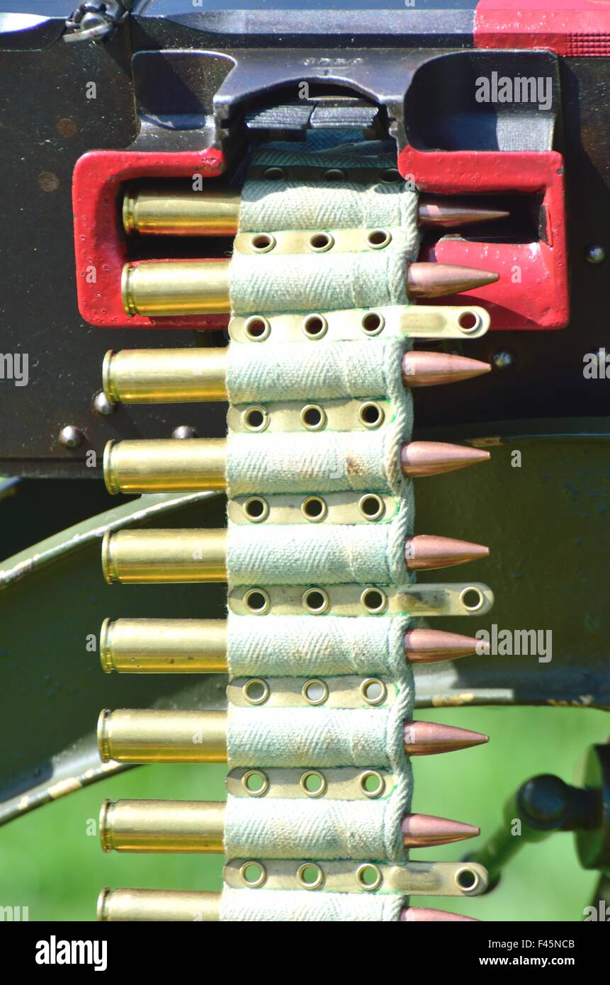 Machine gun bullets on belt Stock Photo