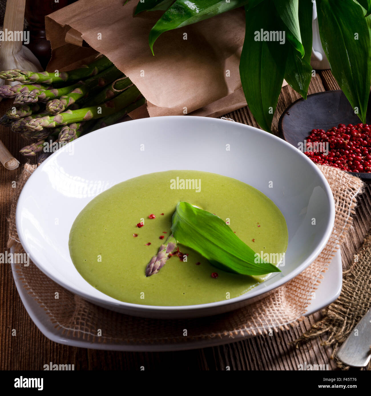 Ramsons Asparagus Soup Stock Photo