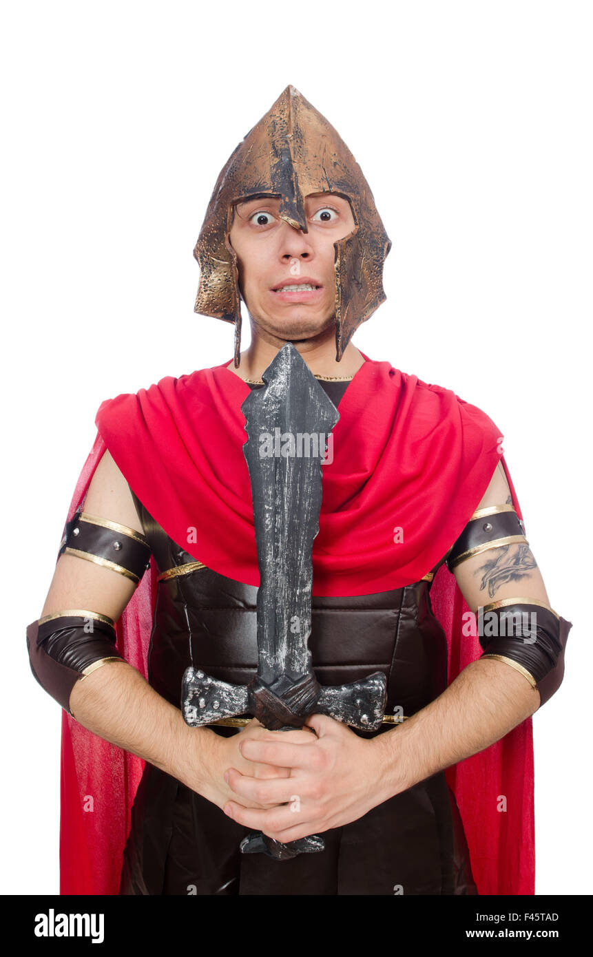 Gladiator holding sword isolated on white Stock Photo - Alamy