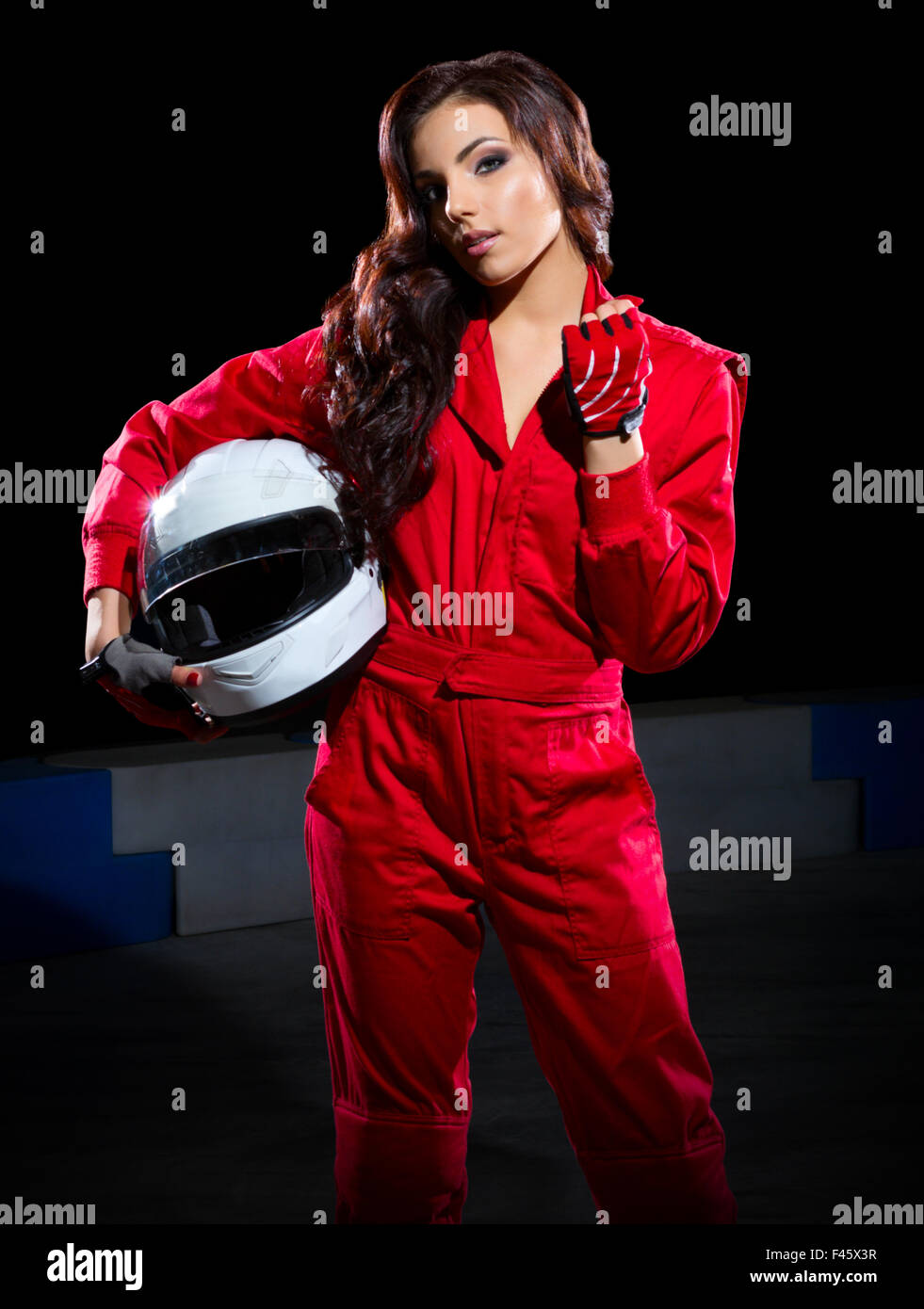 Young girl karting racer isolated Stock Photo - Alamy