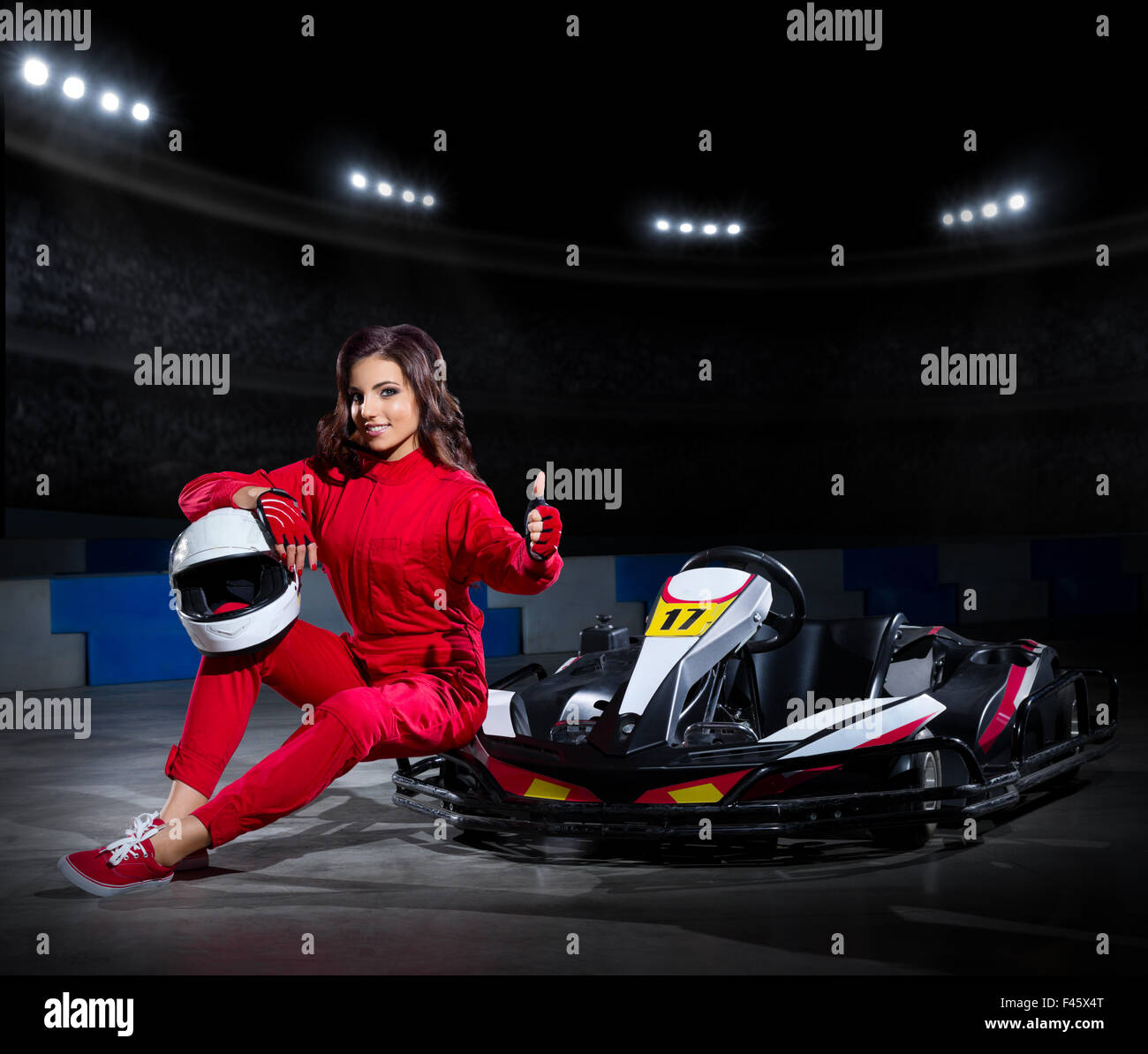 Young girl karting racer at stadium Stock Photo - Alamy