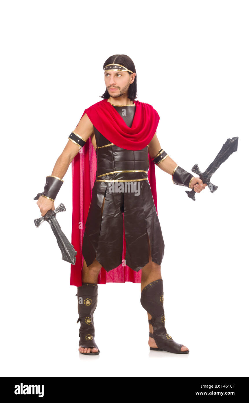 Gladiator holding sword isolated on white Stock Photo - Alamy
