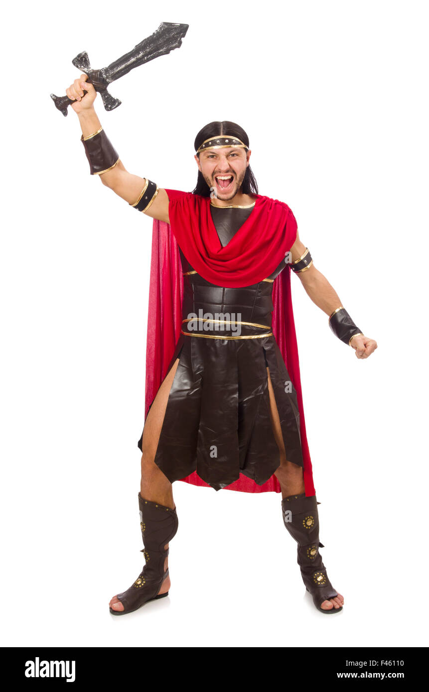 Gladiator holding sword isolated on white Stock Photo - Alamy