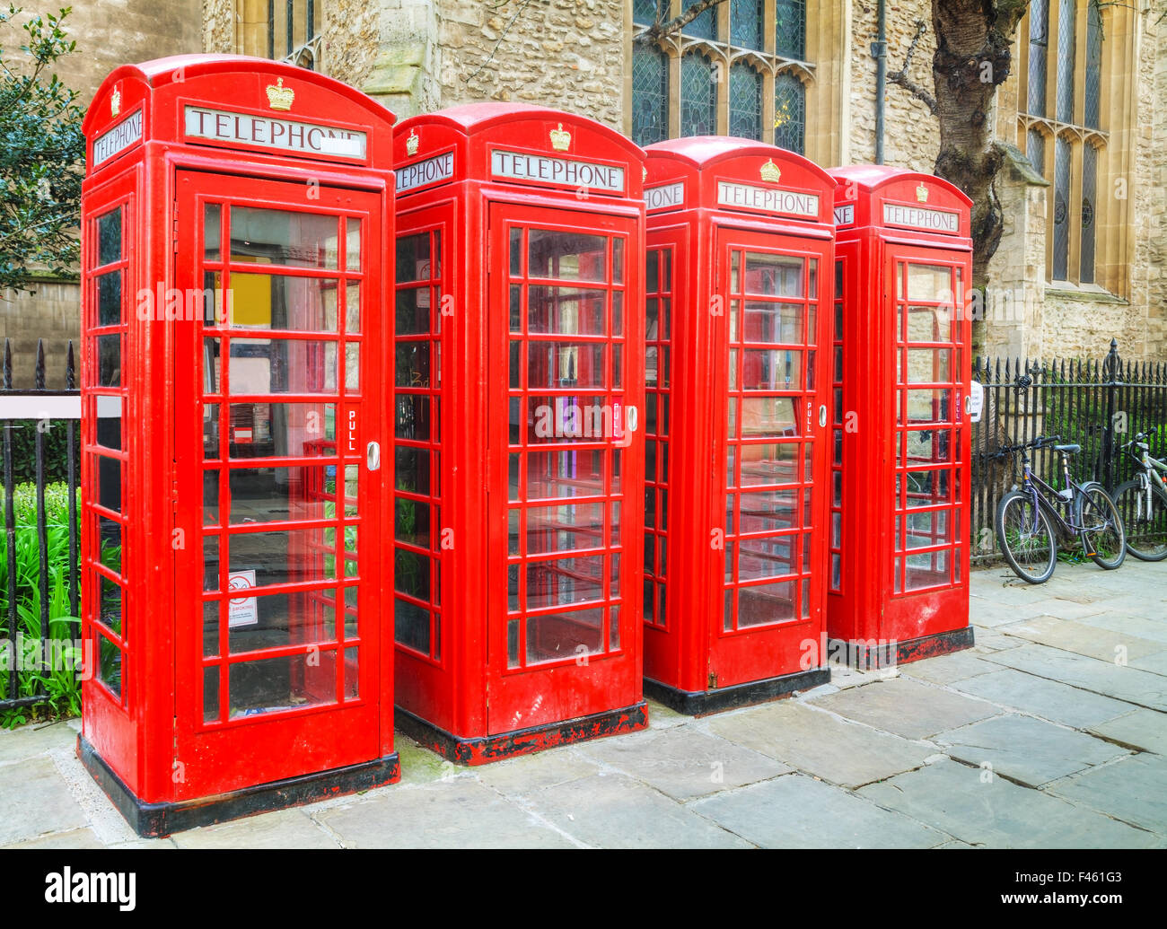 Famous red telephone booths in London Stock Photo Alamy