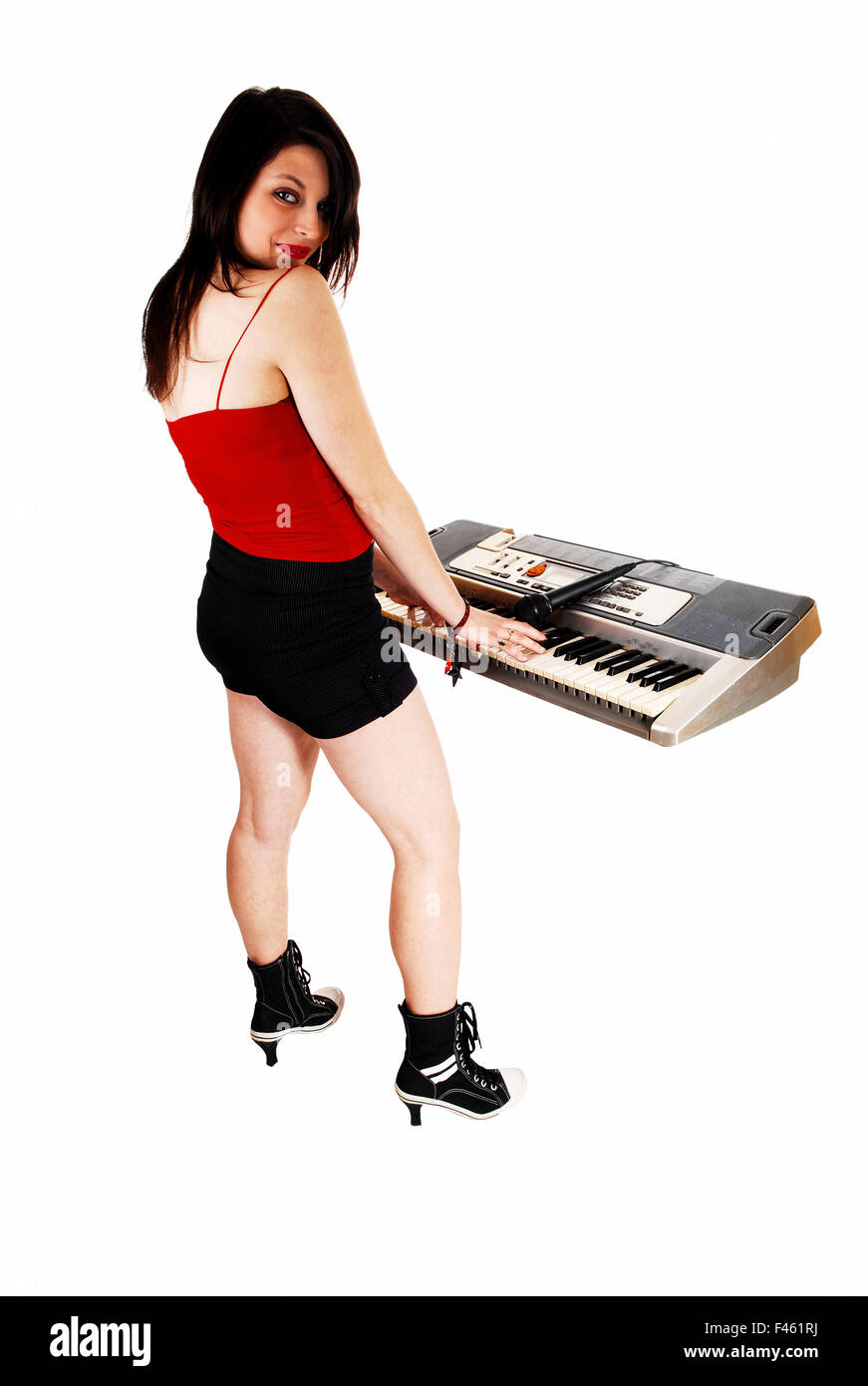 Girl with keyboard Stock Photo Alamy