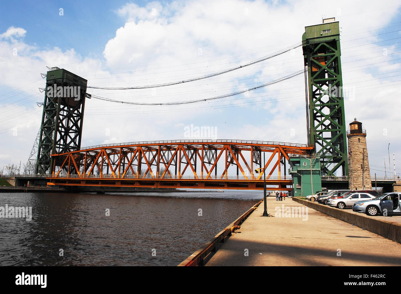 Lift bridge over canal. Stock Photo